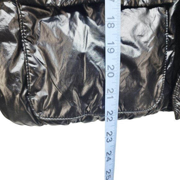 Allmotion Womens Black Shiny Cropped Puffer Jacket With Sherpa Collar Size L - Picture 5 of 8